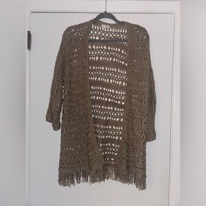 Westport Brown Fringe Crochet Cardigan